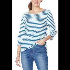 WE by Living in Yellow Keyhole Tied Bow Back Top Sapphire Stripe - Regular